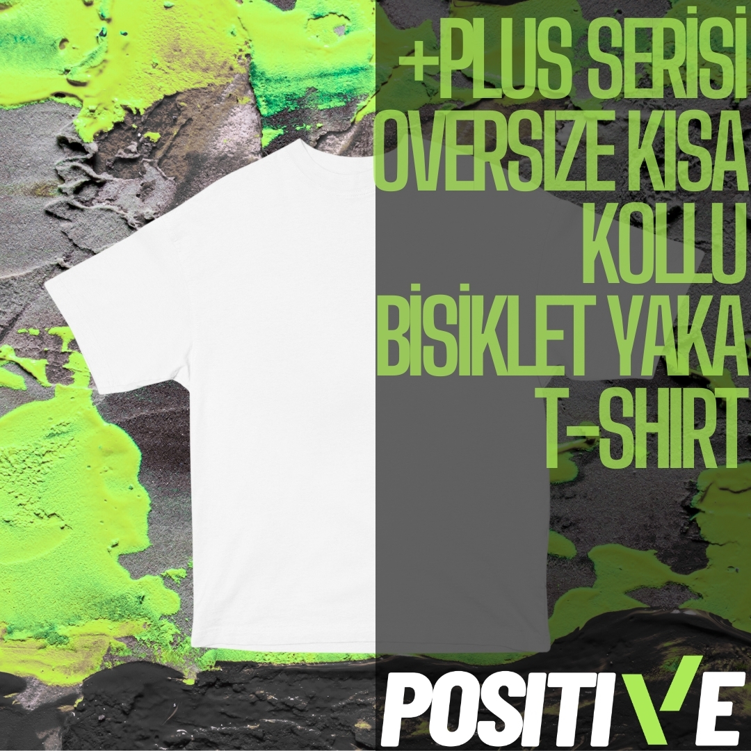 +PLUS SERİSİ OVERSIZE KISA KOLLU BİSİKLET YAKA T-SHIRT