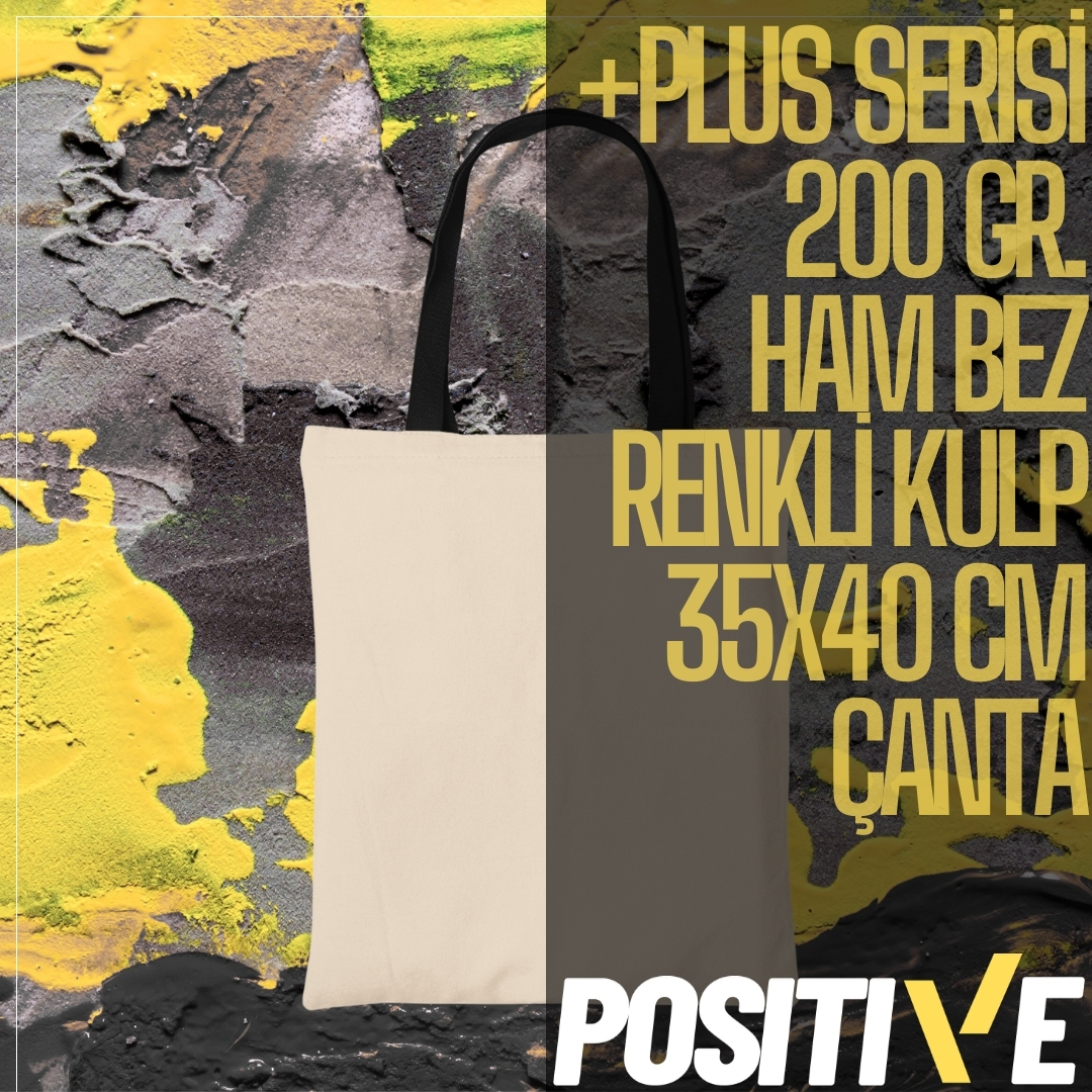 +PLUS SERİSİ 200 GR. HAM BEZ RENKLİ KULP 35x40 CM ÇANTA