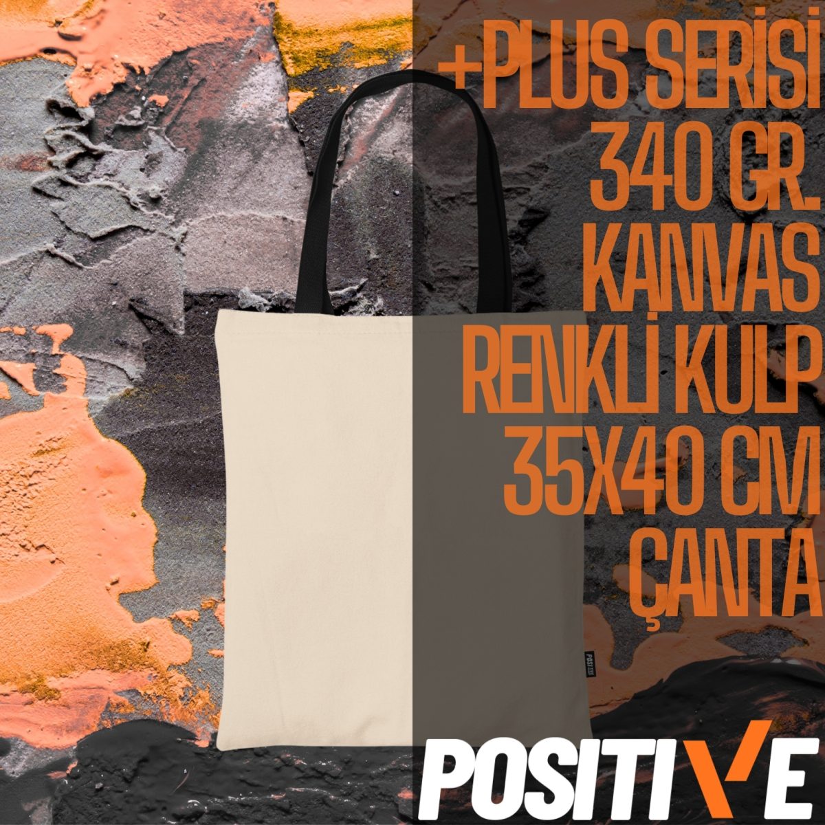 +PLUS SERİSİ 340 GR. KANVAS RENKLİ KULP 35x40 CM ÇANTA
