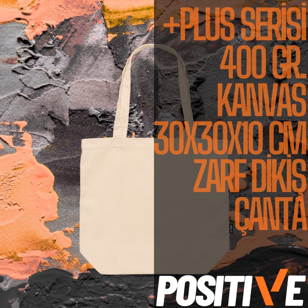 +PLUS SERİSİ 400 GR. KANVAS 30x30x10 CM ZARF DİKİŞ ÇANTA