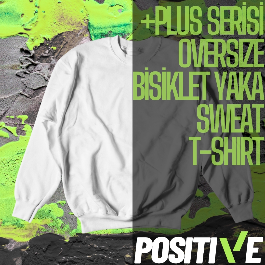 +PLUS SERİSİ OVERSIZE BİSİKLET YAKA SWEAT T-SHIRT