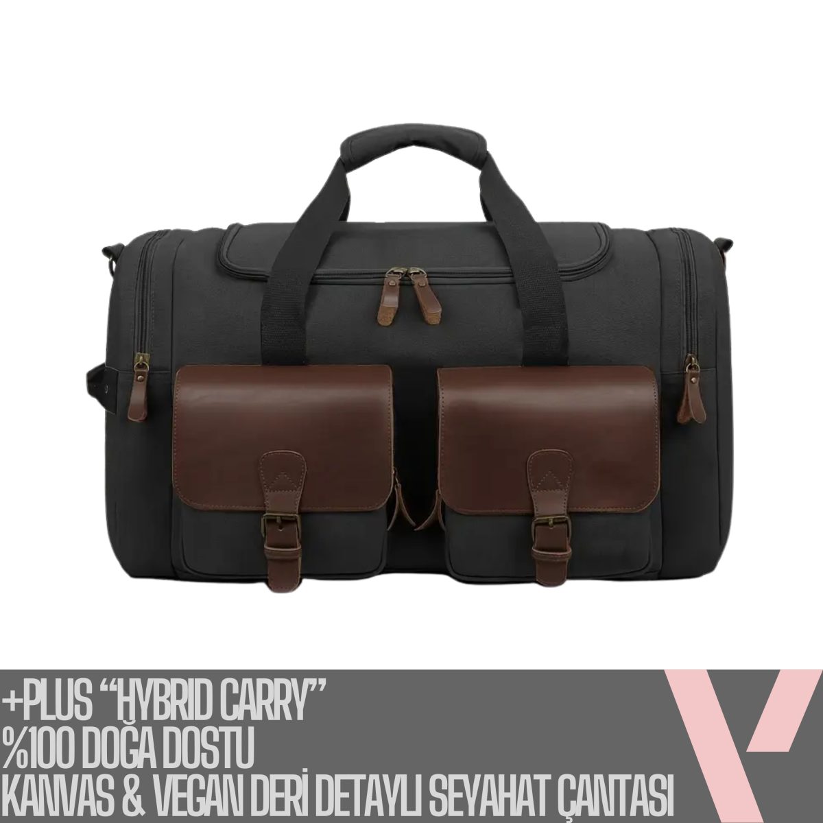 +PLUS “HYBRID CARRY” %100 DOĞA DOSTU KANVAS & VEGAN DERİ DETAYLI SEYAHAT ÇANTASI