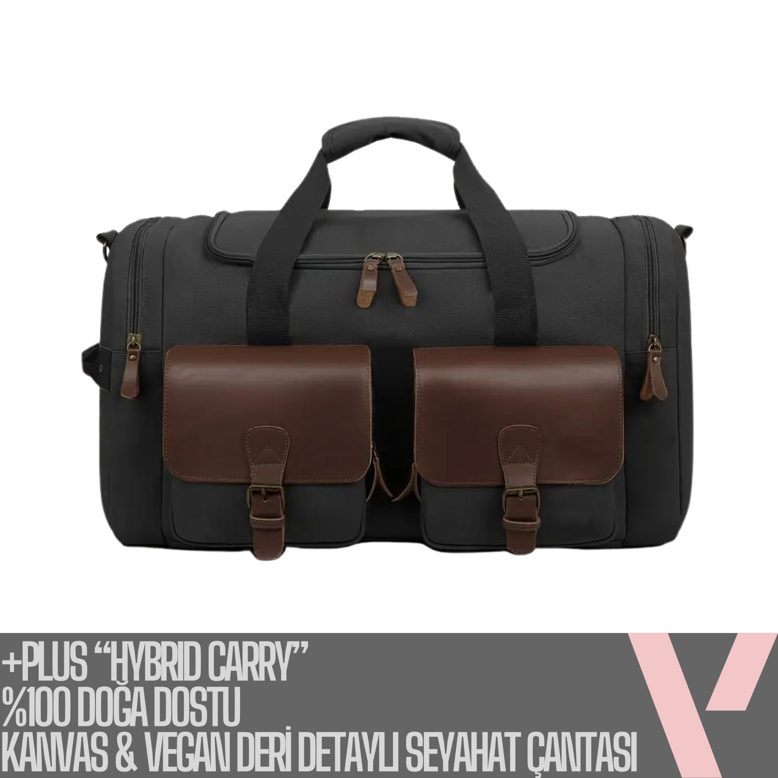 +PLUS “HYBRID CARRY” %100 DOĞA DOSTU KANVAS & VEGAN DERİ DETAYLI SEYAHAT ÇANTASI