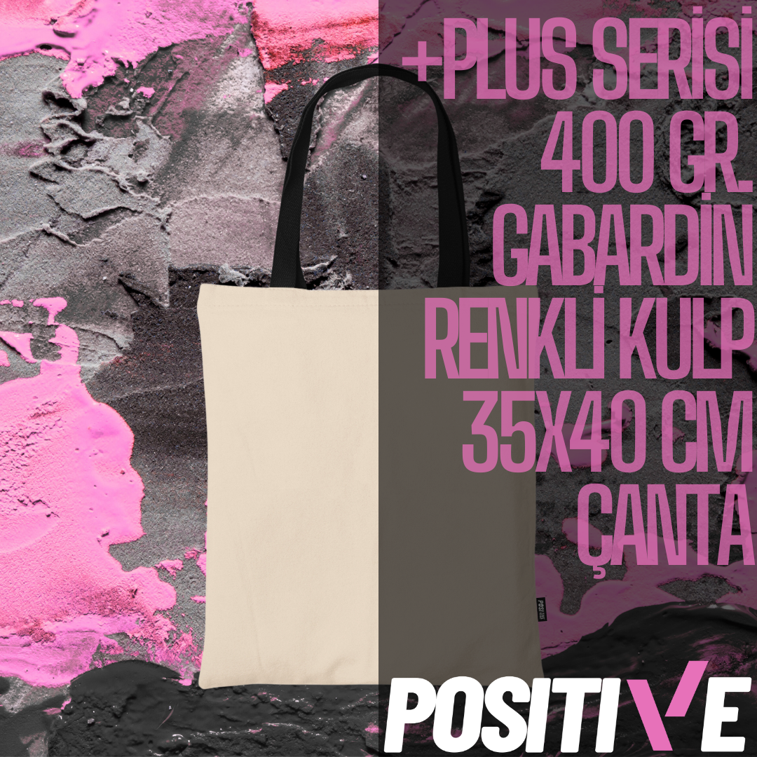 +PLUS SERİSİ 400 GR. GABARDİN RENKLİ KULP 35x40 CM ÇANTA